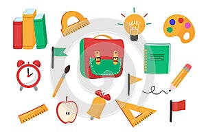 A set of flat icons on the theme of school and education.